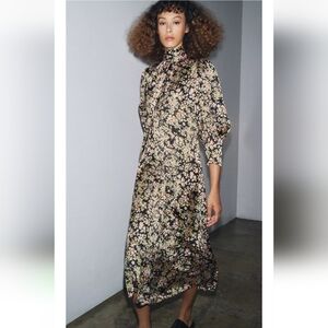 Zara Black Floral Midi Dress